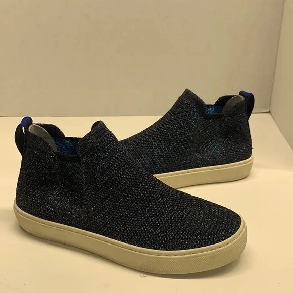 Rothys Chelsea Sneaker Shoes High Top Metallic Lattice Stitch Blue Size 5.5 - Picture 3 of 14